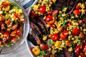 Summer steak with corn and tomatoes